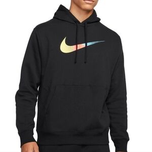 Nike Brushed Plush Men's Black Contrasting Color Center Logo Hoodie